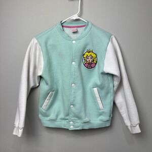 Espain Girls Princess Peach Graphic Patch Button-up bomber varsity jacket Sz 14